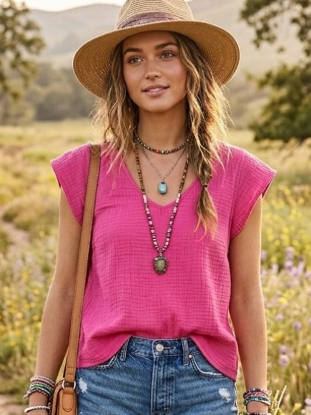 Three Dots Bright Fuchsia V-Neck Tank Top